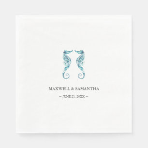Eenvoudige kuststrand gepersonaliseerde zeepaardje servet