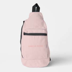 Eenvoudige kwarts roze naam op zacht roze sling bag