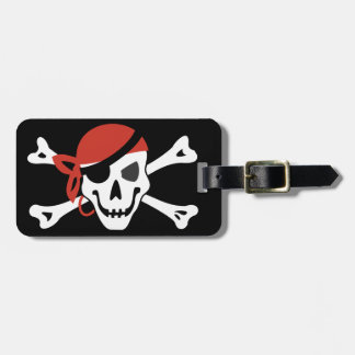 Eenvoudige lachende piratenschedel met uw aangepas bagagelabel
