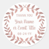 Eenvoudige Laurel Wreath Pink Rose Gold Dank u Ronde Sticker (Voorkant)