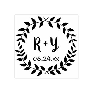 Eenvoudige Laurel Wreath Rustic Wedding Monogram D Rubberstempel