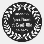 Eenvoudige Laurel Wreath Zwart-Wit Dank u Ronde Sticker (Voorkant)