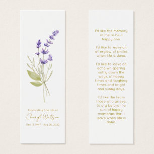 Eenvoudige Lavendel Rouwherdenkingsbladwijzer Mini Visitekaartjes