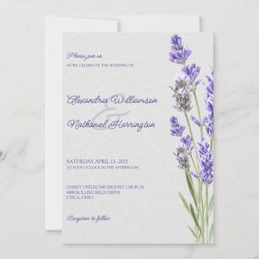 Eenvoudige Lavendel Sprigs op Zachte Grijze Bruilo Kaart (Voorkant)