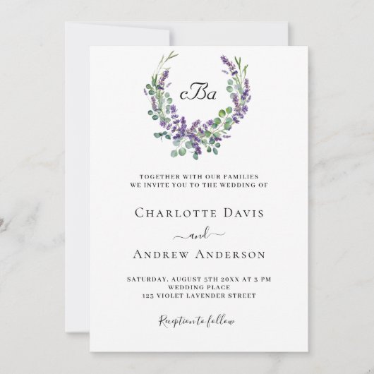 Eenvoudige lavendel violette bloemen QR RSVP bruil Kaart (Voorkant)