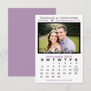 Eenvoudige Lavendel & Witte Kalender & Fotobruilof Save The Date