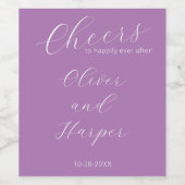 Eenvoudige lavender Elegant Script Wedding Wijn Etiket (Enkel label)
