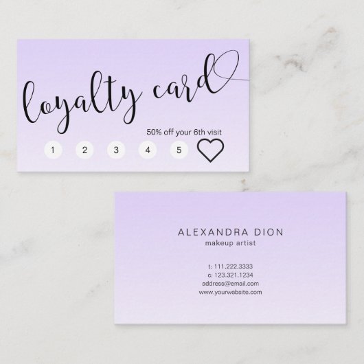 Eenvoudige lavender handgeschreven scriptkalligraf klantenkaartje (Voorkant / Achterkant)