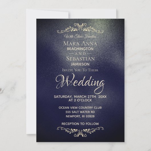 *~* Eenvoudige legante marine BLue GoldWedding Kaart (Voorkant)