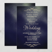 *~* Eenvoudige legante marine BLue GoldWedding Kaart (Voorkant / Achterkant)