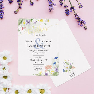 Eenvoudige legante Waterverf Wildbloemen Boho Wedd Folie Uitnodiging