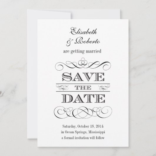 Eenvoudige Legantie zwart-wit sparen de Datum Kaart (Achterkant)