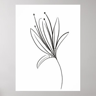 Eenvoudige Lelielijn Kunst Bloem Zwart Wit Poster