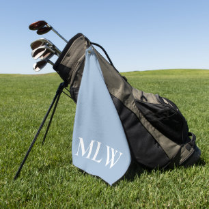 Eenvoudige Lichtblauwe en Witte Monogram Sjabloon Golfhanddoek