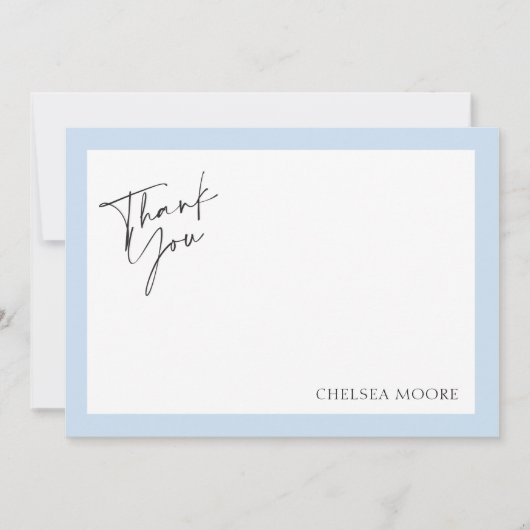 Eenvoudige Lichtblauwe Rand Stip Plat Bedankkaart (Voorkant)