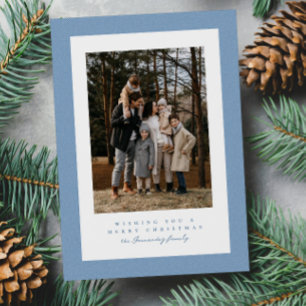 Eenvoudige lichtblauwe tweed lijst kerstfoto feestdagenkaart