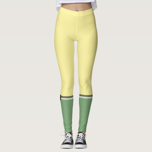 Eenvoudige lichtgele en asparagus groene tweetone leggings (Voorkant)