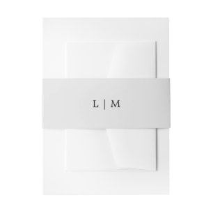 Eenvoudige Lichtgrijze Monogram Elegante Trouw Uitnodigingen Wikkel