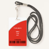 Eenvoudige lichtrode Logo-streepjescode-ID geregis Badge (Achterkant met draagriem)