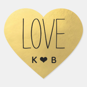 Eenvoudige liefde faux gouden folie bruiloft Initi Hart Sticker