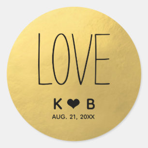 Eenvoudige liefde faux gouden folie bruiloft Initi Ronde Sticker