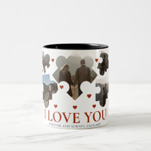 Eenvoudige Liefde Puzzel Valentijnsdag paar 5 foto Tweekleurige Koffiemok