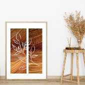 Eenvoudige lijn Art Leaf Outline Rich Wood Achterg Poster