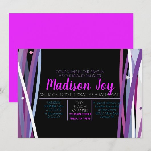 EENVOUDIGE LIJNEN BBT MITZVAH-uitnodiging Kaart (Voorkant / Achterkant)