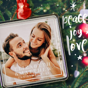 Eenvoudige Lijst Moderne Chic Couple Photo Holiday Metalen Ornament