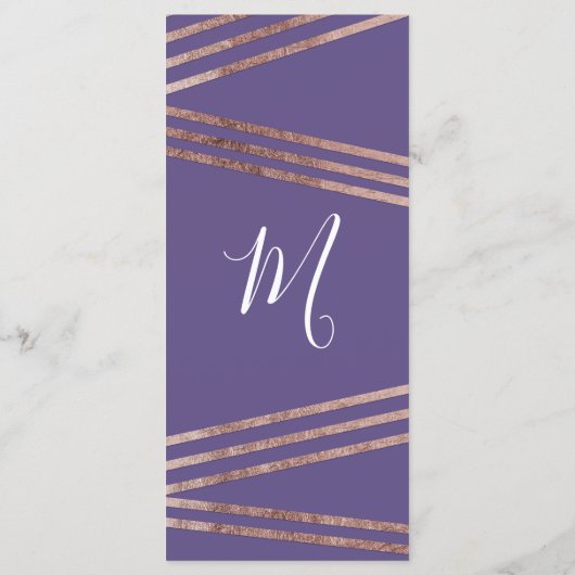 Eenvoudige Lined Roos Gold Violet Wedding Programm Programma (Achterkant)