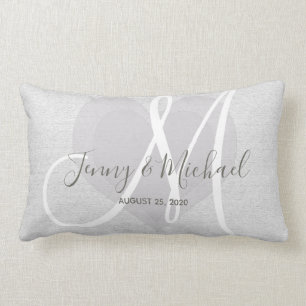 Eenvoudige Linen kijk met witte monogram en hart Kussen
