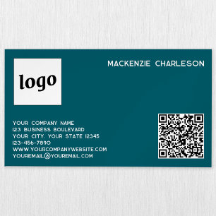 Eenvoudige Logo en QR-code Blauwgroen Groen Magnetisch Visitekaartje