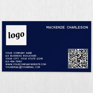 Eenvoudige Logo en QR-code Navy Blue Magnetisch Visitekaartje