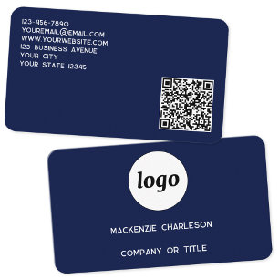 Eenvoudige Logo en QR-code Navy Blue Visitekaartje