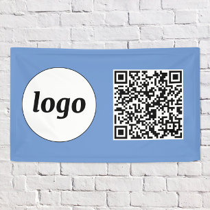 Eenvoudige Logo en tekst Business QR Blue Spandoek