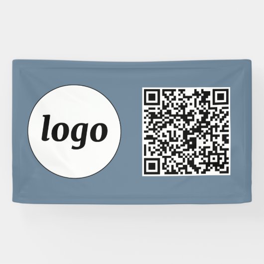 Eenvoudige Logo en Tekst Business QR Code Dusty Bl Spandoek (Horizontaal)