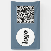 Eenvoudige Logo en Tekst Business QR Code Dusty Bl Spandoek (Verticaal)