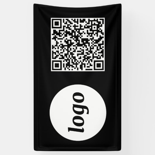 Eenvoudige Logo en Tekst Business QR Code Zwart Spandoek (Verticaal)