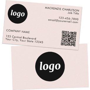 Eenvoudige Logo en Tekst QR Code Blush Roze Visitekaartje