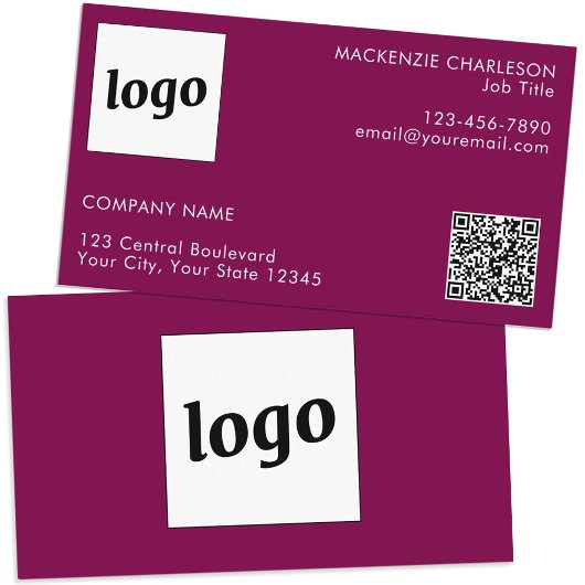 Eenvoudige Logo en Tekst QR Code Dark Cherry Pink Visitekaartje