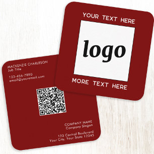 Eenvoudige Logo en Tekst QR Code Donker Bourgondis Vierkante Visitekaartje