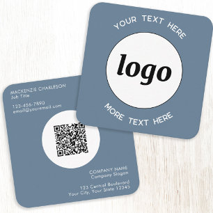 Eenvoudige Logo en tekst QR Code Dusty Blue Grey Vierkante Visitekaartje