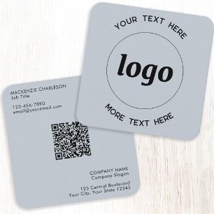 Eenvoudige Logo en tekst QR Code Poeder Blauw Vierkante Visitekaartje