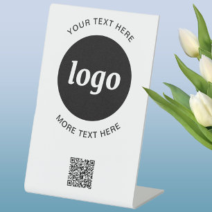 Eenvoudige Logo en Tekst QR Code Zakelijk Reclamebord Met Voetstuk