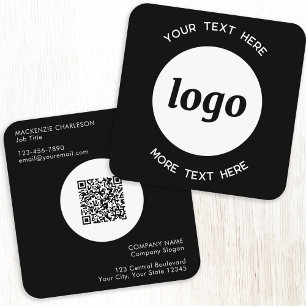 Eenvoudige Logo en Tekst QR Code Zwart Vierkante Visitekaartje