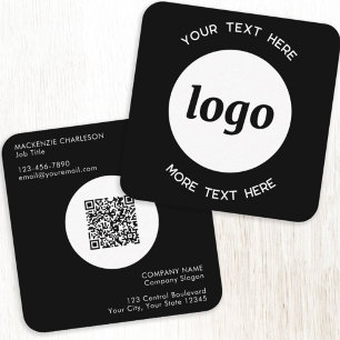 Eenvoudige Logo en Tekst QR Code Zwarte Vierkante Visitekaartje