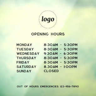 Eenvoudige Logo en Tekst Zakelijke Openingsuren Raamsticker
