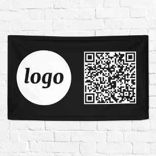 Eenvoudige Logo en Tekst Zakelijke QR-code Zwart Spandoek