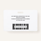 Eenvoudige Logo Foto-streepjescode ID werknemer Badge (Achterkant)