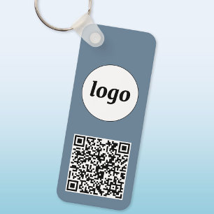 Eenvoudige Logo QR code Business Dusty Blue Grey Sleutelhanger